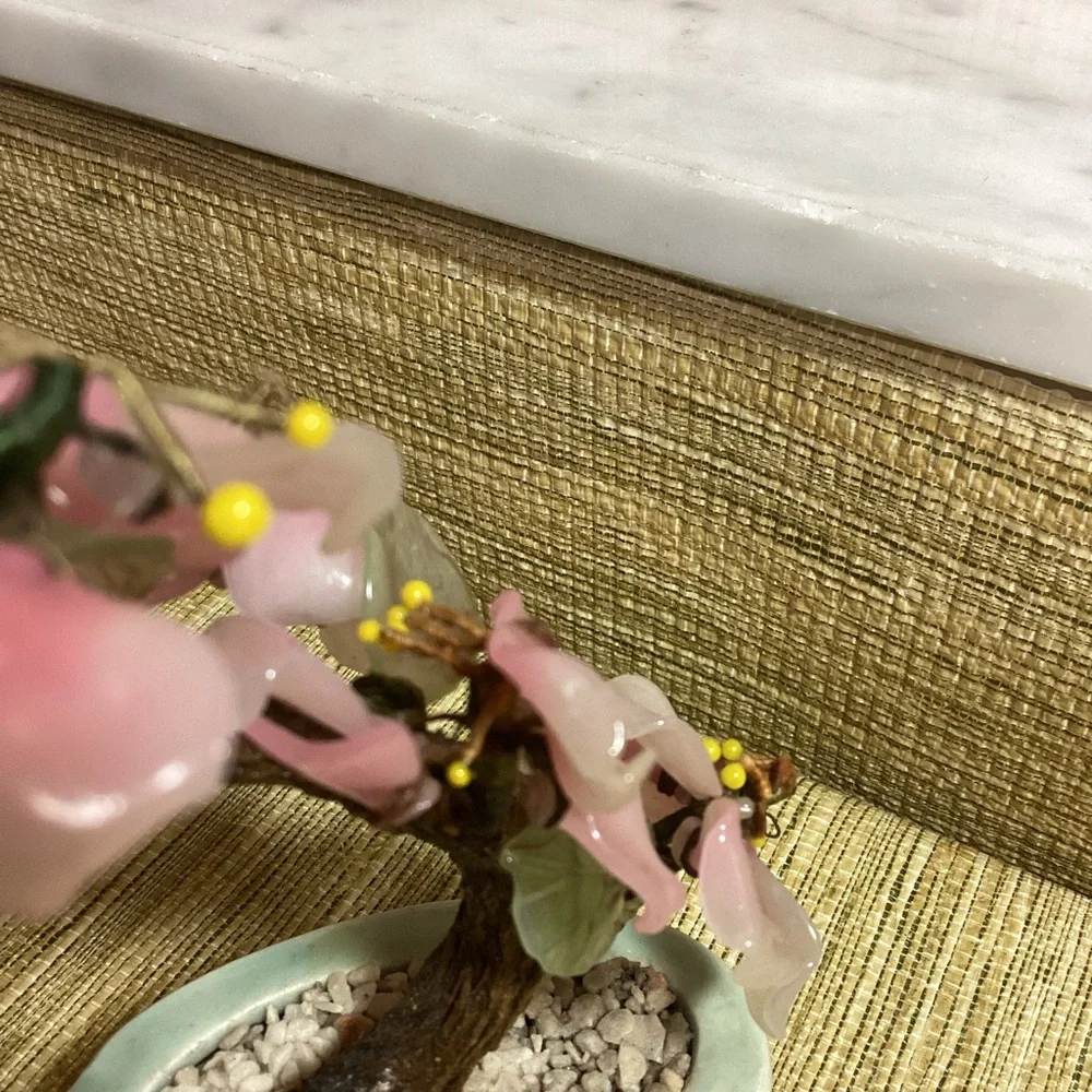 6” Bonsai Cherry Blossom Tree Glass pink and white